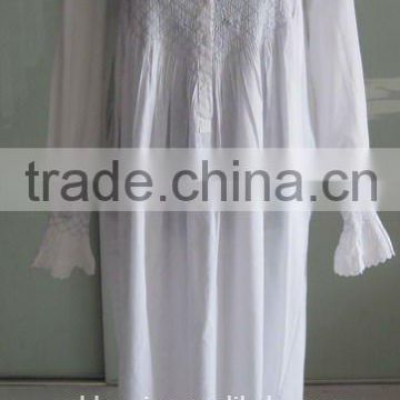 Simple Style White Cotton Nightgown