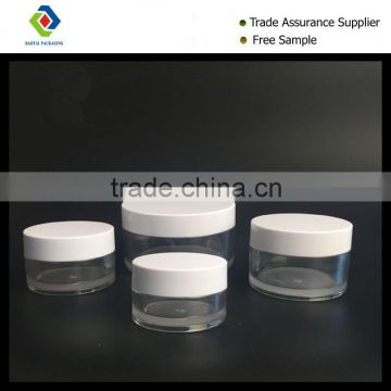 transparent cream cosmetic PETG jar with white screw top lid