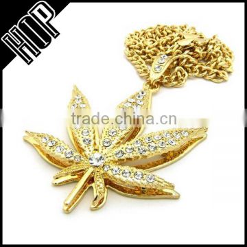 Hip Hop Mens Gold Tone Iced Out Maple Leaf Necklace