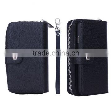 Hot selling leather mobile phone case with zipper wallet in Dongguan