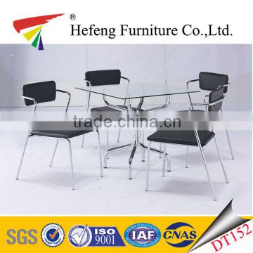 dining room furniture square tempered glass top dining table and 4 chairs