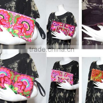 vtg HIPPIE BOHO thai hill hmong handmade embroidery floral Pouch bag clutch purse handbag