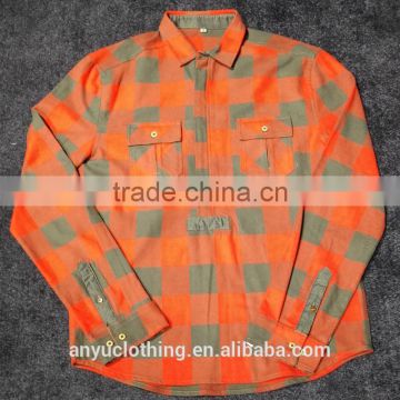 Orange Men's Casual Double Chest Pocket Checked Half Zipper Shirts