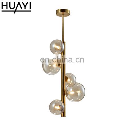 HUAYI Modern Style Living Room Home Decoration Iron Brass Glass Antique Ball Pendant Light