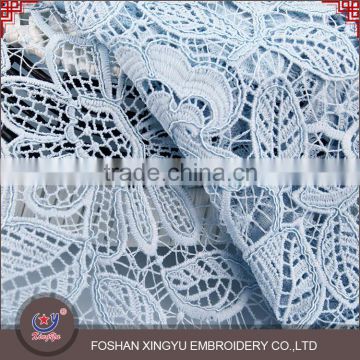 Custom promotion Soft light blue guipure fabric chemical water soluble lace for evening dress