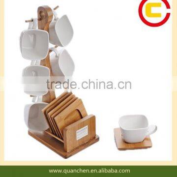 Bamboo mug tree holder and coaster sets