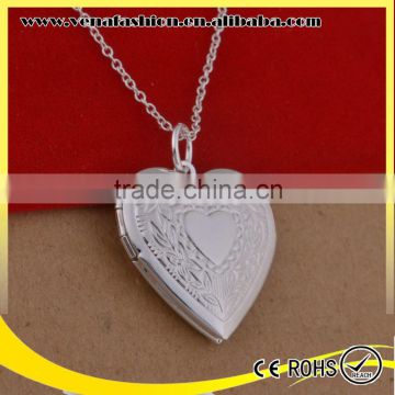 heart print container hammered thick silver chain men's necklace