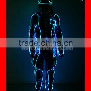 LED cosplay robot costume, Programmed fiber optic tron dance costume with hat