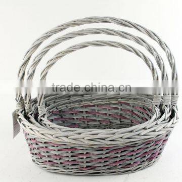 s/3 wicker basket with handle