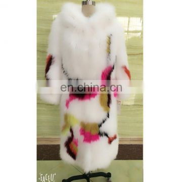 Latest design factory price knitting white fox long fur coat for women winter
