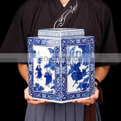 Mingqing antique diamond shape blue and white ceramic porcelain vase for home and office