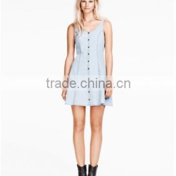 2014 Beautiful ladies casual dresses pictures name brand womens sleeveless denim sexy dress low price