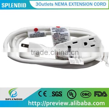 3Outlets CE UL NEMA 5-15P Extension Cord INDOOR USE