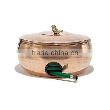 Copper Hose Pot with Sparrow on top, Hose storage bowl