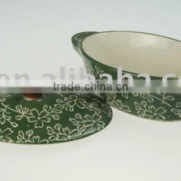 New stoneware casserole handpainted flower design