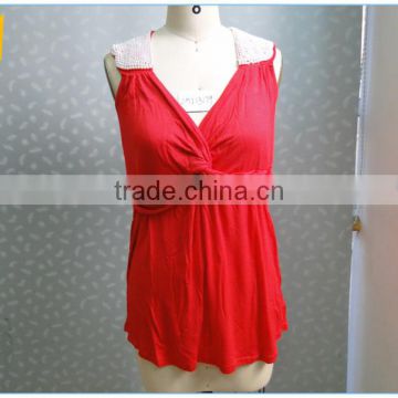 Hot Sale Knitted Fashion Beading Ladies Red Tank Top