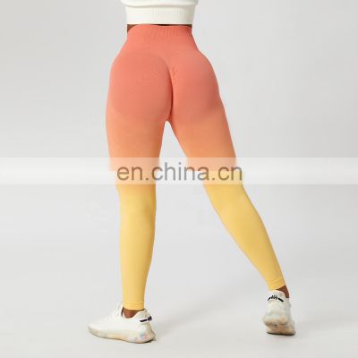 Seamless Contrasting Colors Scrunch Butt Sports Leggings Custom High Waist Yoga Pants