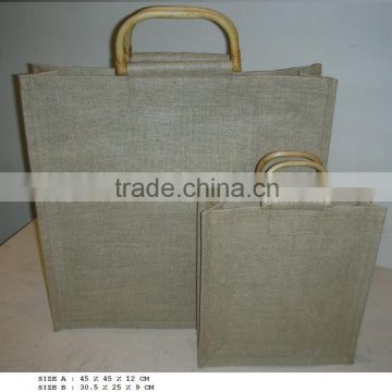 Grey color jute bag with wodden handle