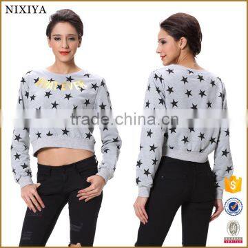 American Fashion Star Printed Long Sleeves Crop Top