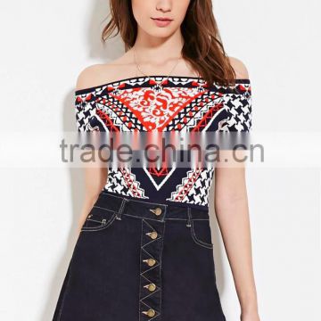 Abstract Sweater Crop Top off-the-shoulder short sleeves midweight