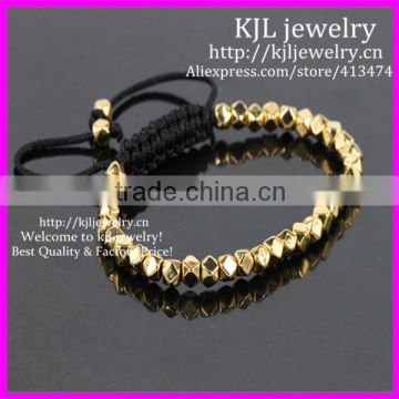 KJL-BD5263 Wholesale Gold Faceted Nugget Beads Bracelet,Handcrafted Braiding 4.5mm Gold Nugget Beads Macrame Bracelet
