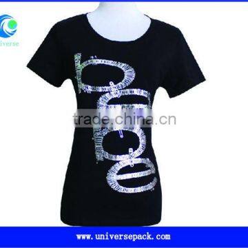 custom silver stamping t shirt for lady