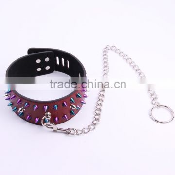 Punk collar, sex adult collar toys, couple games hot selling leather posture chain collar