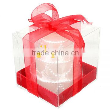 clear plastic packaging box for candle with ribbon