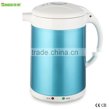 CE CB Approval 360 Degree Rotational 1.7L Double Layer Heat Preservation Stainless Steel Electric Water Kettle