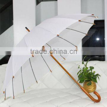 Fashion Straight White Umbrella Wooden Handle