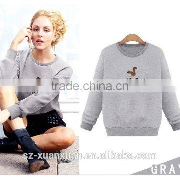 Latest Gray short pullover o-neck hoody with printing for women