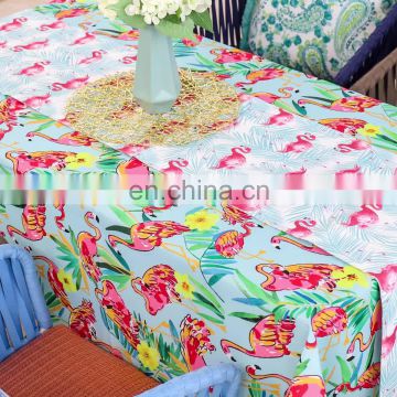 China supplier flamingo printed cotton linen dining table cloth custom tablecloth for party hotel home