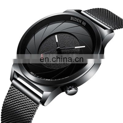 BIDEN 0109 Man Simple Quartz Watches Luxury Analog Display Stainless Steel Mesh Strap Wristwatch