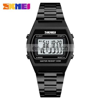 SKMEI 1328 Men's Fashion Stainless Steel Band Digital Movement Alarm Clock Noctilucent Digital Wrist Watch