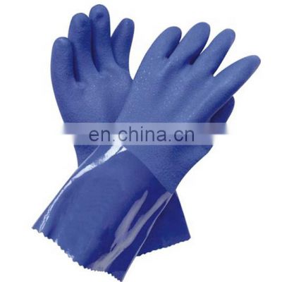 Long Cuff Blue PVC Rubber Fully Coated Chemical Resistant Work Glove