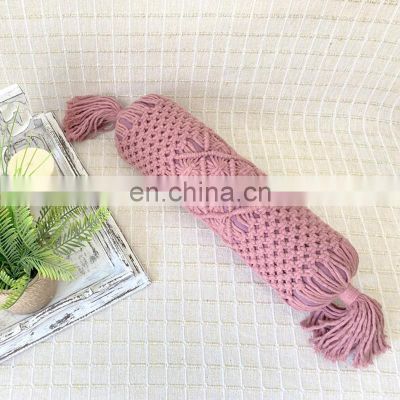 Hot Selling Rose pink hand knotted macrame bolster pillow Tassel Decor Vietnam Supplier