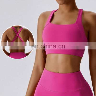 Cross Back Recyclable Yoga Sexy Bras Factory Sales Women Square Neck Sports Tank Tops
