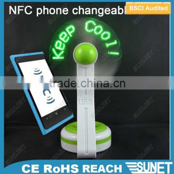 NFC phone editable message text flashing led rechargeable fan with battery
