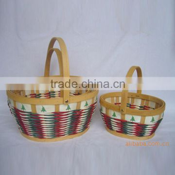 Handwoven wooden christmas decorative basket with handle