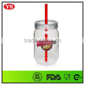 reusable plastic mason jar with screw cap for baverage