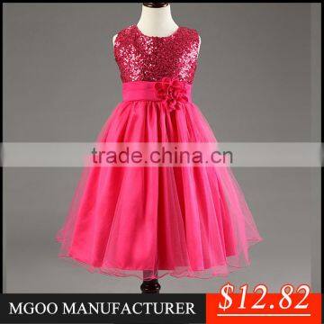 MGOO 2016 New Years Baby Girls Sequin Dresses Bow Waist Elegant Dress Cheap Price Manufacuturer MGT028-1