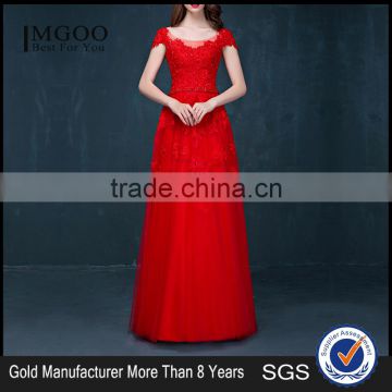 MGOO Cheap Price Wholesale Red Lace Long Prom Dress Ladies Elegant Chiffon Evening Dinner long Dresses Handmade 2040