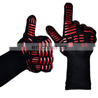 FBA Custom Logo Black Aramid Barbeque Oven Mitts OEM For Kitchen Cooking 932F Extreme Heat Resistant BBQ Grill Gloves
