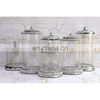 Glass Jar Silver Decor Acrylic Cookie Candy Weed Wholesale Mason Luxury Crystal Storage Bottles Containers Glass Jar With Lid