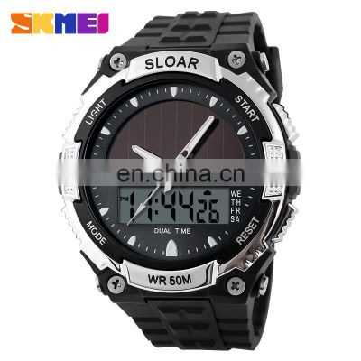 SKMEI 1049 Solar Powered Watch Water Resistant Quartz+Digital Complete Calendar Day/Date Auto Date Alarm Sport Watch