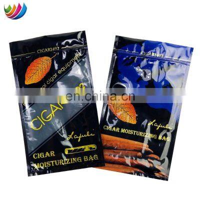 Custom Printing Plastic Three Side Heat Sealing Zipper Pouch Cigar Wraps Moisturizing Packaging Bag