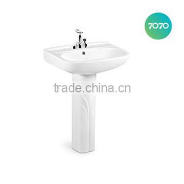 Cheap Chaozhou factory white colour ceramic single hole fixed to wall with back pedestal sink z305