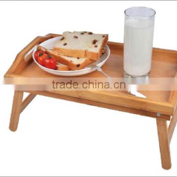 Bamboo bed tray/Bamboo serving tray with hole/ folding Legs/Handles