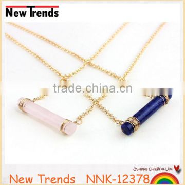 Women's pink natural stone pendant chain necklace quartz pink charm necklace