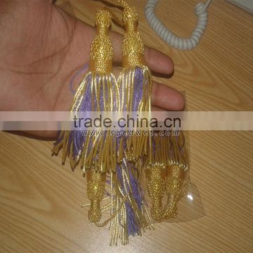 Bullion wire tassels cord gold and purple | Decorative tassels metallic wire fringe